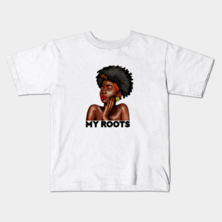 My African Roots, Black Pride, Afro African Woman Kids T-Shirt