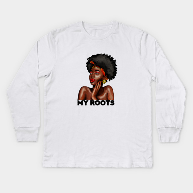 My African Roots, Black Pride, Afro African Woman Kids Long Sleeve T-Shirt by logiamerch