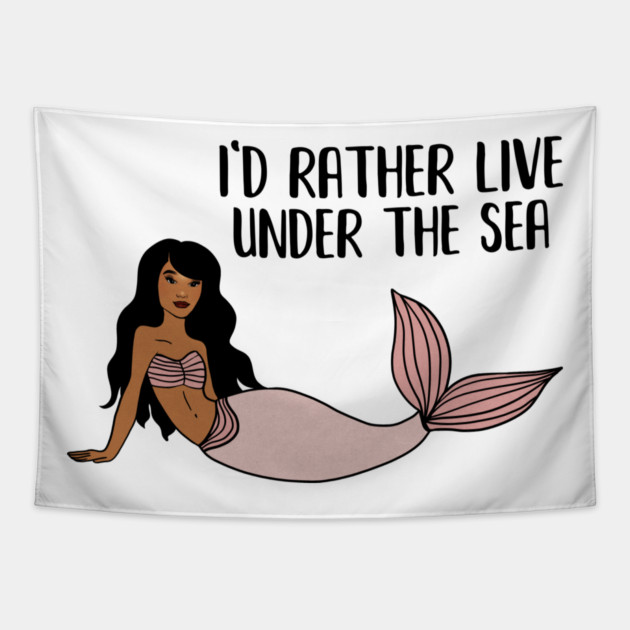 Black Mermaid, I'd rather live under the Sea Tapestry by logiamerch
