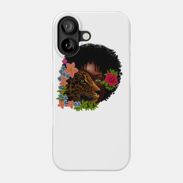 Afro African Woman with Leopard, Tropical Floral Phone Case by logiamerch