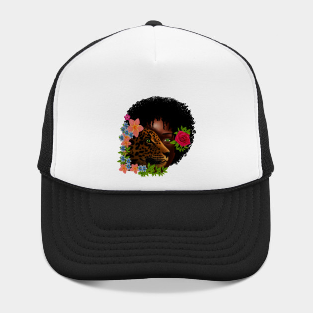 Afro African Woman with Leopard, Tropical Floral by logiamerch