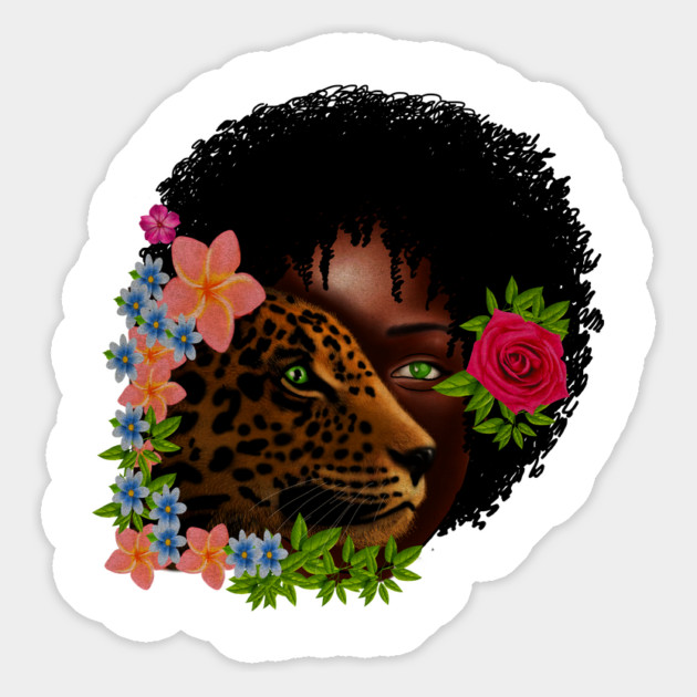 Afro African Woman with Leopard, Tropical Floral Magnet by logiamerch