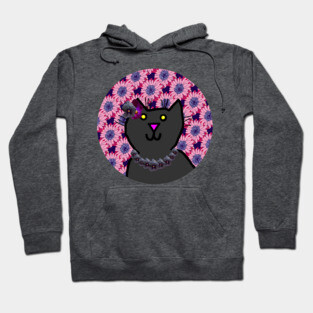 Cute Violet Floral Cat Portrait Hoodie