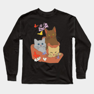Cats and Kittens in a floral basket Long Sleeve T-Shirt