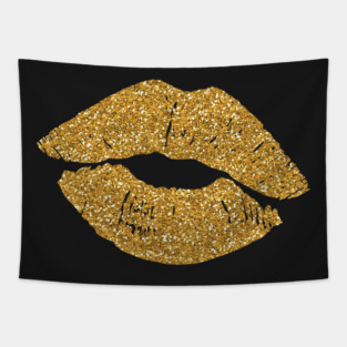 Gold Glittery Lips Tapestry
