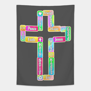 Decorative Cross with Christian Words Tapestry