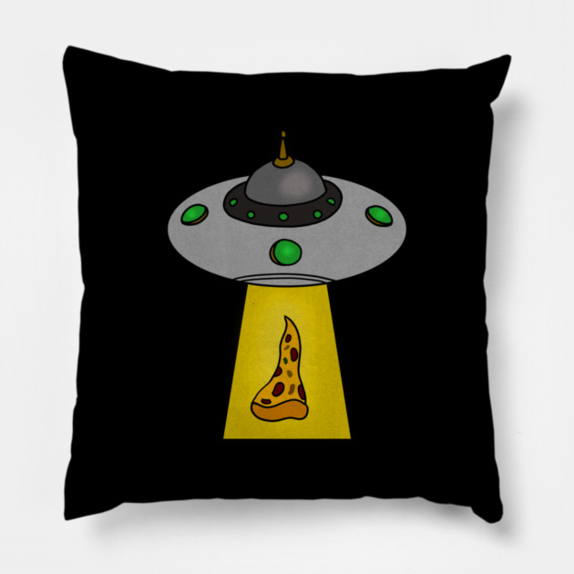 Funny Pizza Lover, UFO Beaming Pillow by logiamerch