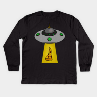 Funny Pizza Lover, UFO Beaming Kids Long Sleeve T-Shirt