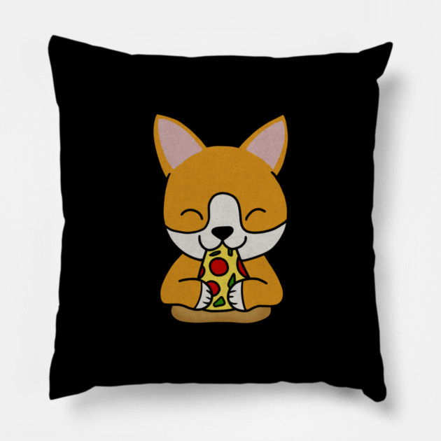 Cute shiba inu Dog Eating Pizza Pillow by logiamerch