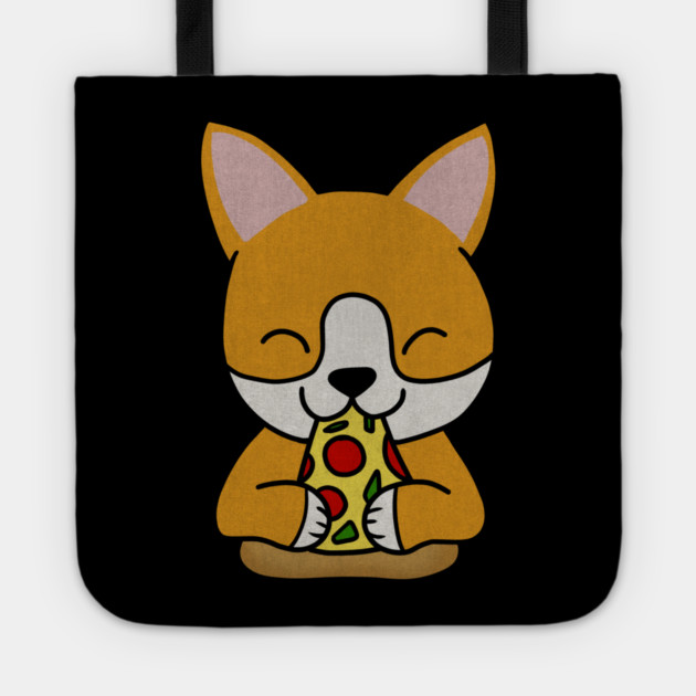 Cute shiba inu Dog Eating Pizza Tote by logiamerch