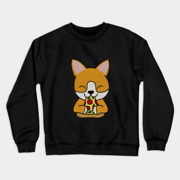 Cute shiba inu Dog Eating Pizza Crewneck Sweatshirt by logiamerch