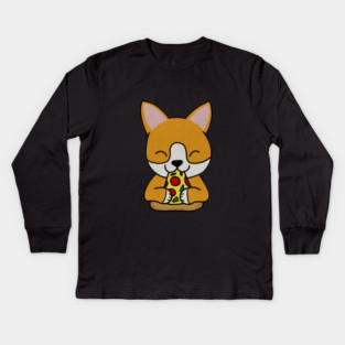 Cute shiba inu Dog Eating Pizza Kids Long Sleeve T-Shirt
