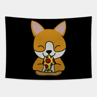 Cute shiba inu Dog Eating Pizza Tapestry