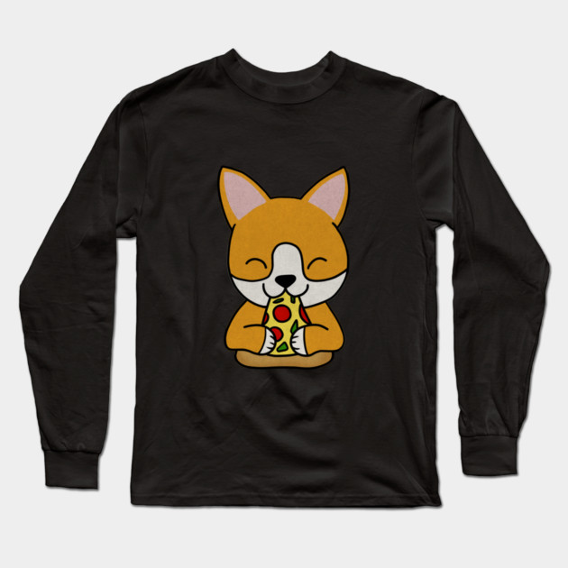Cute shiba inu Dog Eating Pizza Long Sleeve T-Shirt by logiamerch