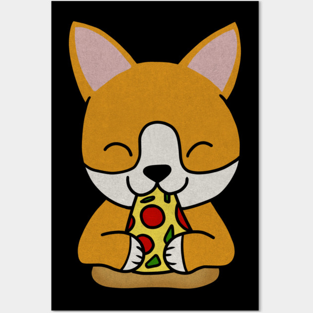 Cute shiba inu Dog Eating Pizza Wall Art by logiamerch