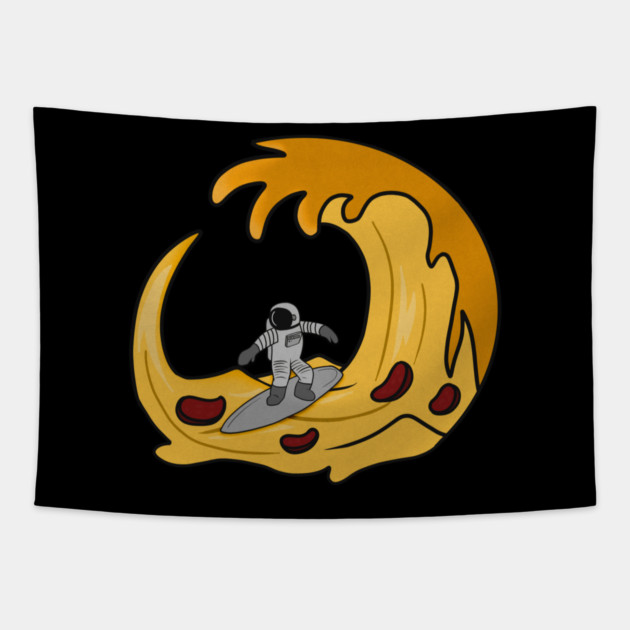 Funny Pizza Lover, Astronaut Surfing Tapestry by logiamerch