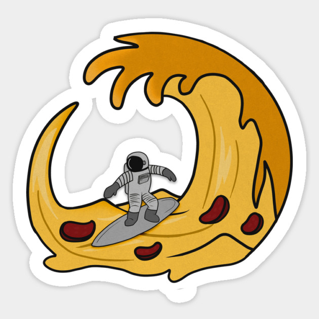 Funny Pizza Lover, Astronaut Surfing Sticker by logiamerch