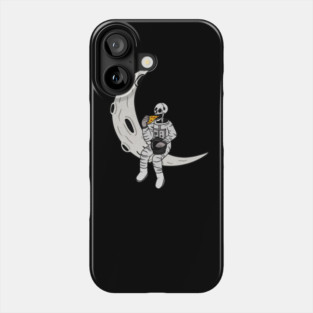 Funny Astronaut skeleton eating pizza on the Moon Phone Case