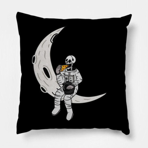Funny Astronaut skeleton eating pizza on the Moon Pillow by logiamerch