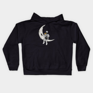 Funny Astronaut skeleton eating pizza on the Moon Kids Hoodie