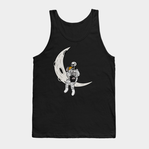 Funny Astronaut skeleton eating pizza on the Moon Tank Top by logiamerch