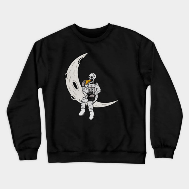 Funny Astronaut skeleton eating pizza on the Moon Crewneck Sweatshirt by logiamerch