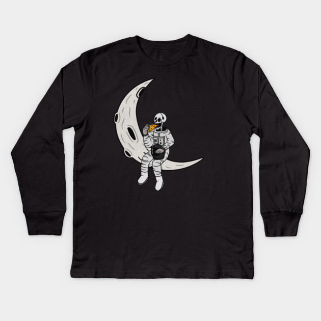 Funny Astronaut skeleton eating pizza on the Moon Kids Long Sleeve T-Shirt by logiamerch