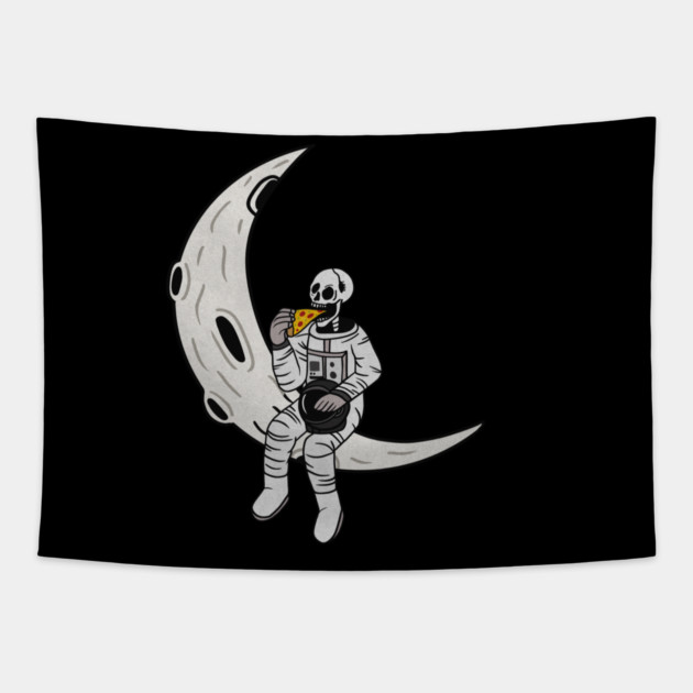 Funny Astronaut skeleton eating pizza on the Moon Tapestry by logiamerch
