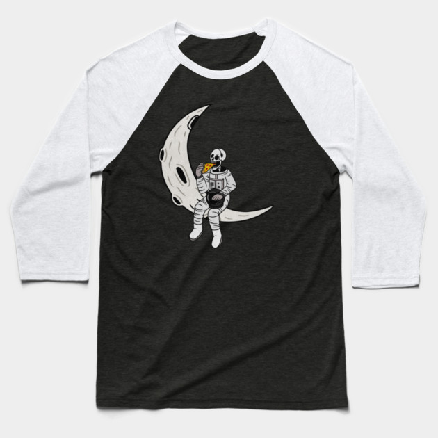 Funny Astronaut skeleton eating pizza on the Moon Baseball T-Shirt by logiamerch