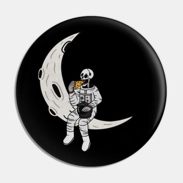 Funny Astronaut skeleton eating pizza on the Moon Pin by logiamerch