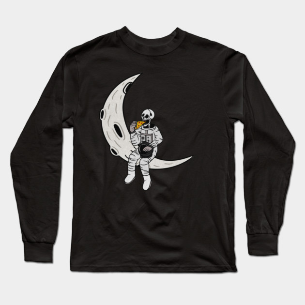 Funny Astronaut skeleton eating pizza on the Moon Long Sleeve T-Shirt by logiamerch