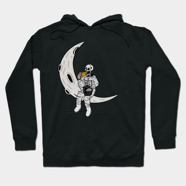 Funny Astronaut skeleton eating pizza on the Moon Hoodie by logiamerch