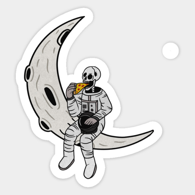 Funny Astronaut skeleton eating pizza on the Moon Sticker by logiamerch