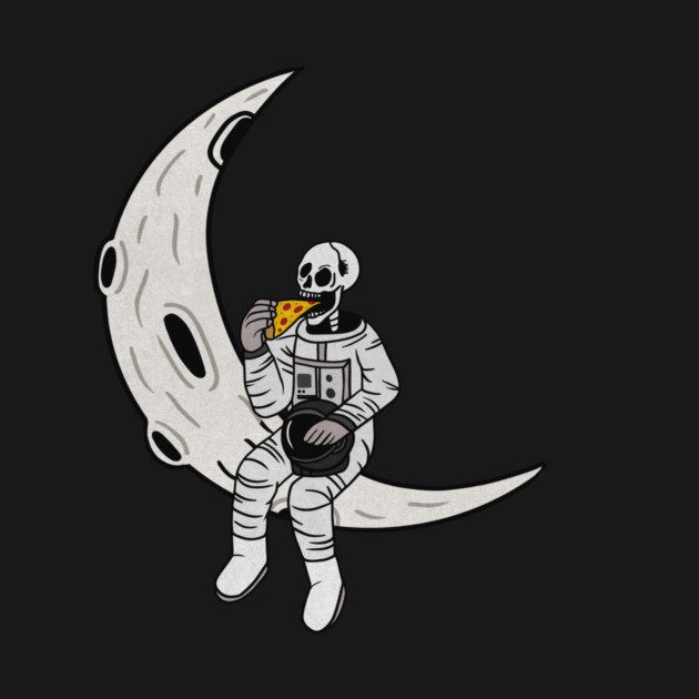 Funny Astronaut skeleton eating pizza on the Moon by logiamerch