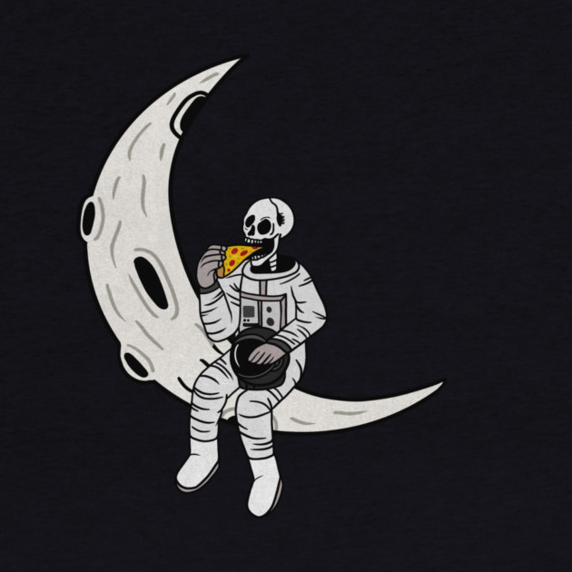 Funny Astronaut skeleton eating pizza on the Moon by logiamerch