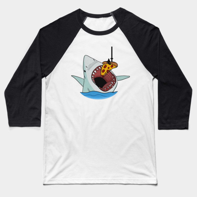 Shark Eating Pizza Funny, Pizza Lover Baseball T-Shirt by logiamerch