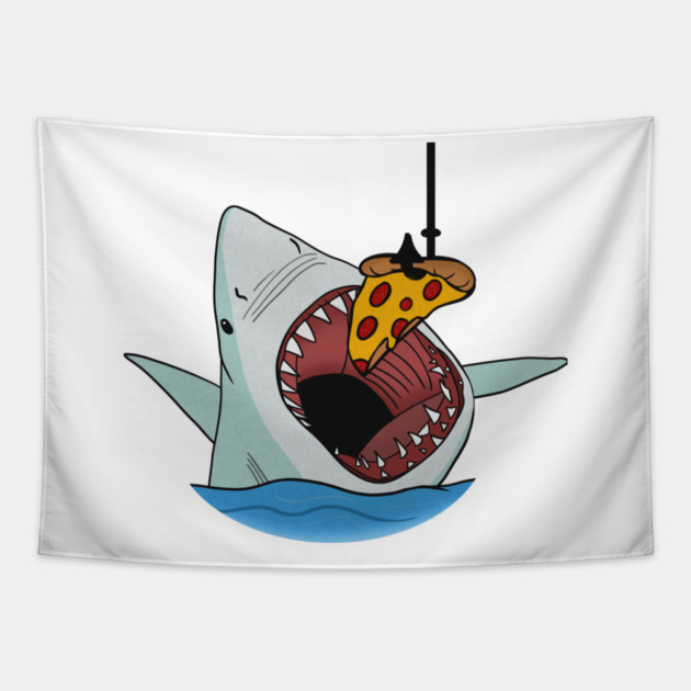 Shark Eating Pizza Funny, Pizza Lover Tapestry by logiamerch