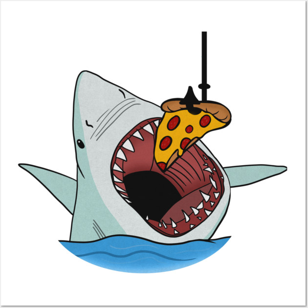 Shark Eating Pizza Funny, Pizza Lover Wall Art by logiamerch