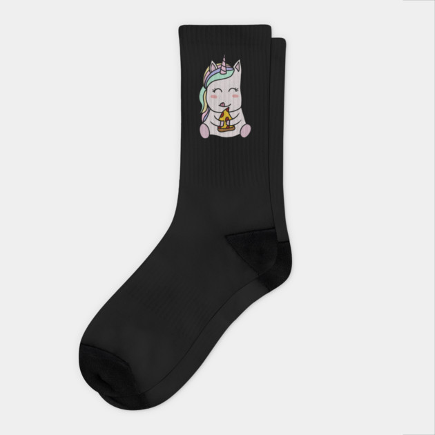 Cute Unicorn eating Pizza, Funny Pizza Lover Socks by logiamerch