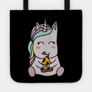 Cute Unicorn eating Pizza, Funny Pizza Lover Tote