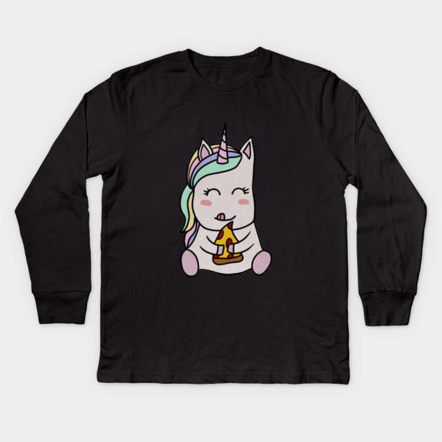 Cute Unicorn eating Pizza, Funny Pizza Lover Kids Long Sleeve T-Shirt by logiamerch