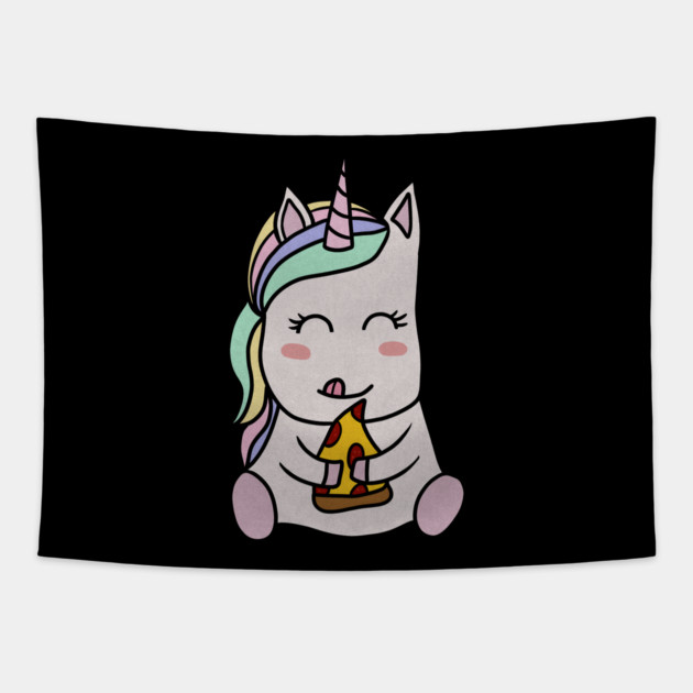 Cute Unicorn eating Pizza, Funny Pizza Lover Tapestry by logiamerch