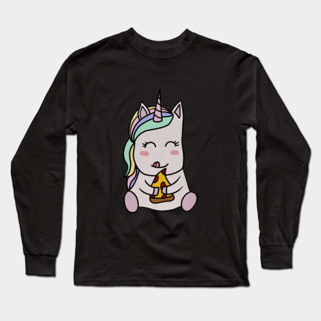 Cute Unicorn eating Pizza, Funny Pizza Lover Long Sleeve T-Shirt by logiamerch