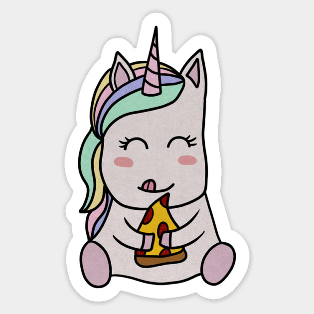 Cute Unicorn eating Pizza, Funny Pizza Lover Sticker by logiamerch
