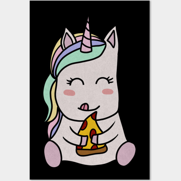 Cute Unicorn eating Pizza, Funny Pizza Lover Wall Art by logiamerch