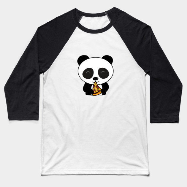 Cute Panda Bear Eating Pizza Baseball T-Shirt by logiamerch