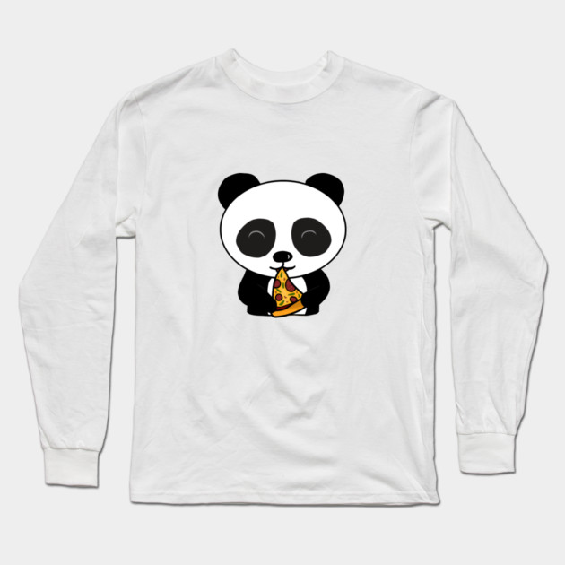 Cute Panda Bear Eating Pizza Long Sleeve T-Shirt by logiamerch