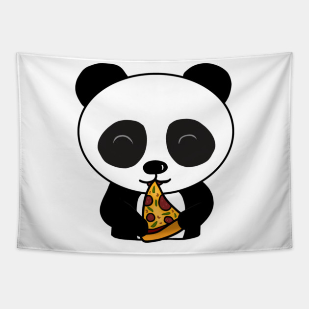 Cute Panda Bear Eating Pizza Tapestry by logiamerch