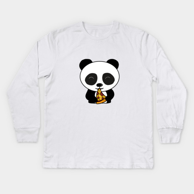 Cute Panda Bear Eating Pizza Kids Long Sleeve T-Shirt by logiamerch