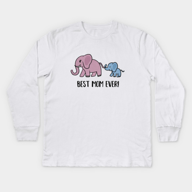 Elephant Mama with Cub, Best Mom Ever Kids Long Sleeve T-Shirt by logiamerch